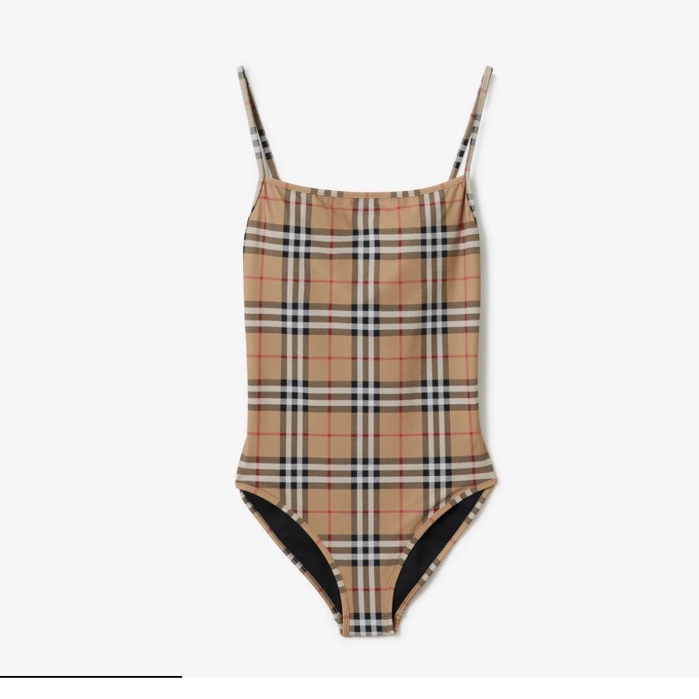 Burberry Beige and Black Check Swimsuit